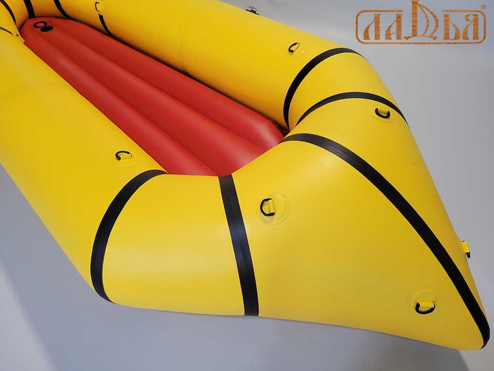 Надувной пакрафт Ладья ЛП-245 Каяк Комфорт желтый с черным красный вкладыш